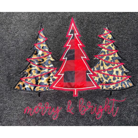 Royce Brand Christmas Tree Merry & Bright Top Dark Gray Long Sleeve Size L - Picture 6 of 7